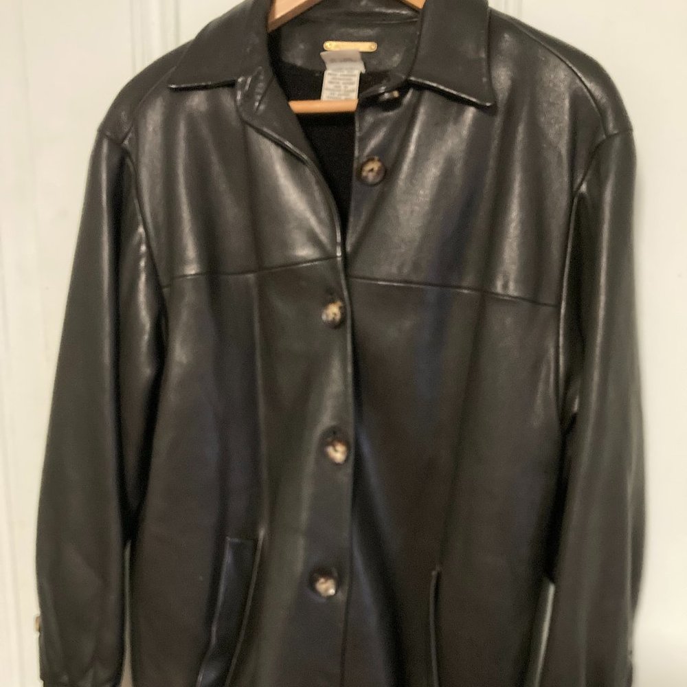 Guy Fulop black leather coat with wool/alpaca lining size 6